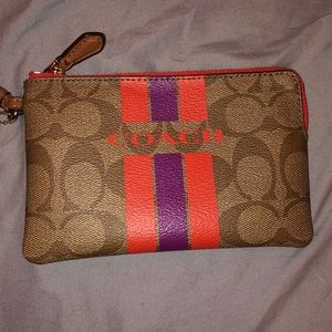 Coach varsity striped wristlet